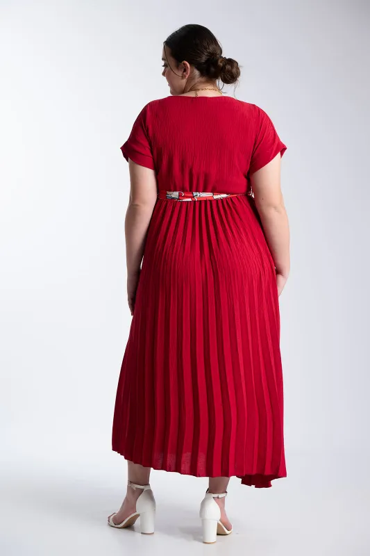 Φόρεμα Πλισέ Υφασματινη Εμπριμέ Ζώνη