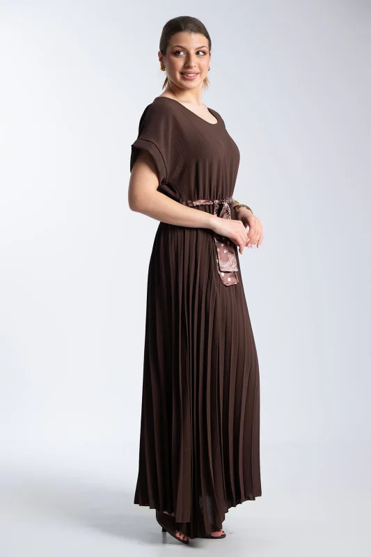 Φόρεμα Πλισέ Υφασματινη Εμπριμέ Ζώνη