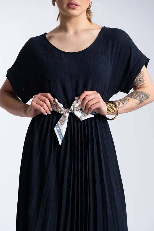 Φόρεμα Πλισέ Υφασματινη Εμπριμέ Ζώνη