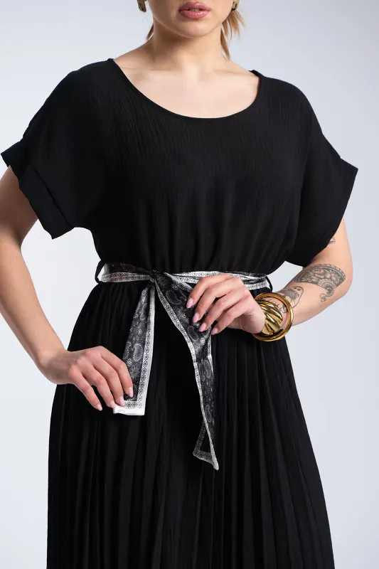 Φόρεμα Πλισέ Υφασματινη Εμπριμέ Ζώνη