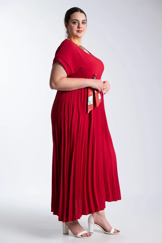 Φόρεμα Πλισέ Υφασματινη Εμπριμέ Ζώνη