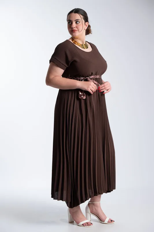 Φόρεμα Πλισέ Υφασματινη Εμπριμέ Ζώνη