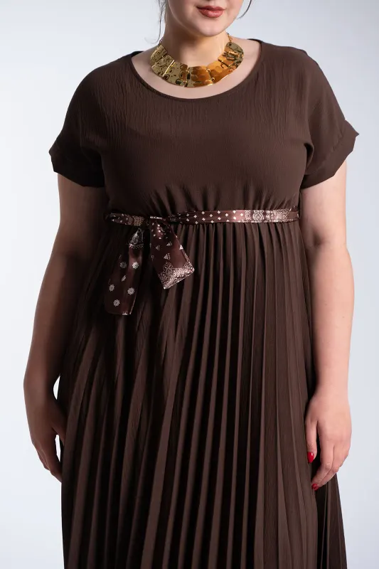 Φόρεμα Πλισέ Υφασματινη Εμπριμέ Ζώνη