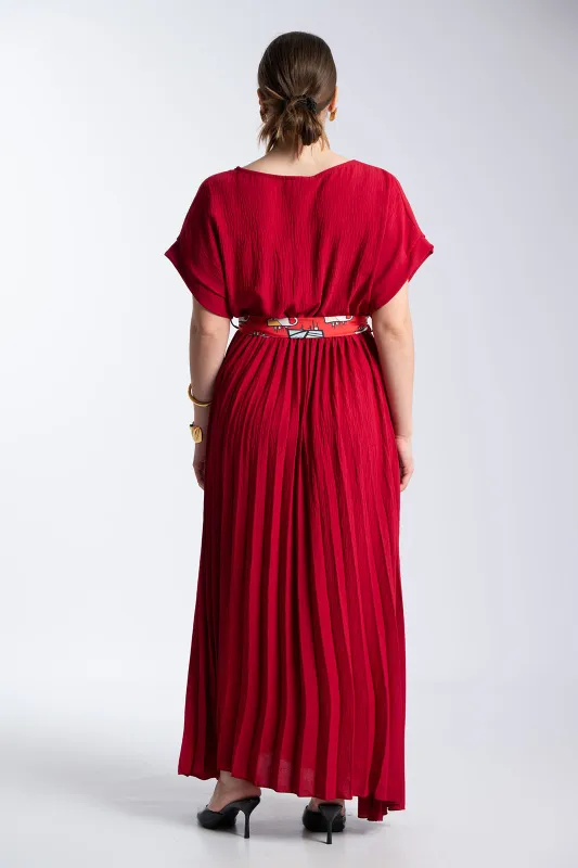 Φόρεμα Πλισέ Υφασματινη Εμπριμέ Ζώνη