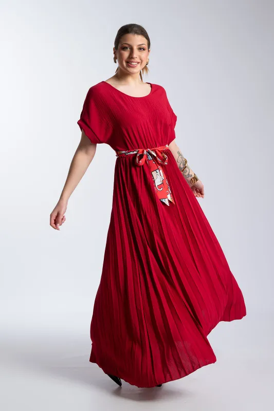 Φόρεμα Πλισέ Υφασματινη Εμπριμέ Ζώνη