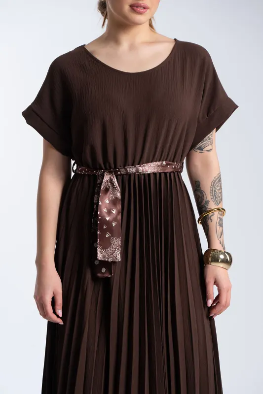 Φόρεμα Πλισέ Υφασματινη Εμπριμέ Ζώνη