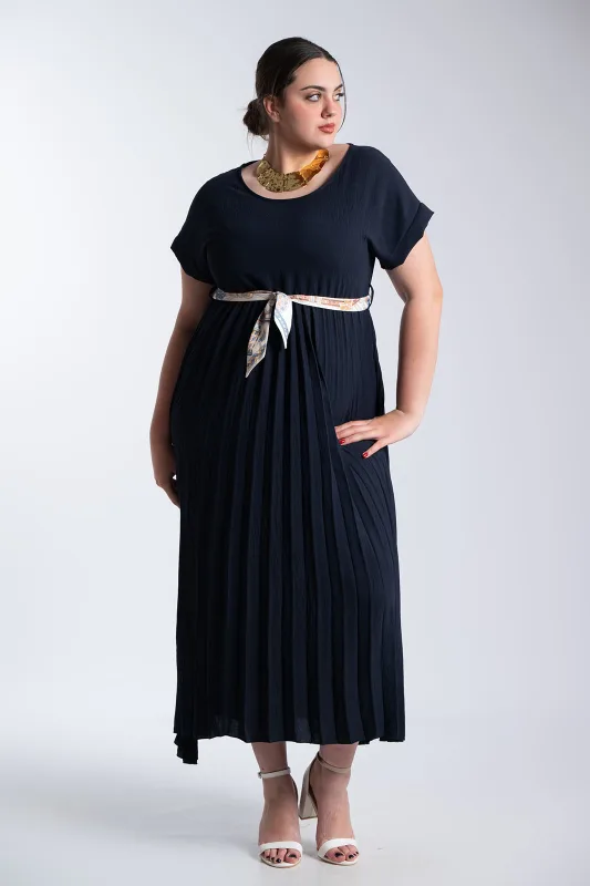 Φόρεμα Πλισέ Υφασματινη Εμπριμέ Ζώνη