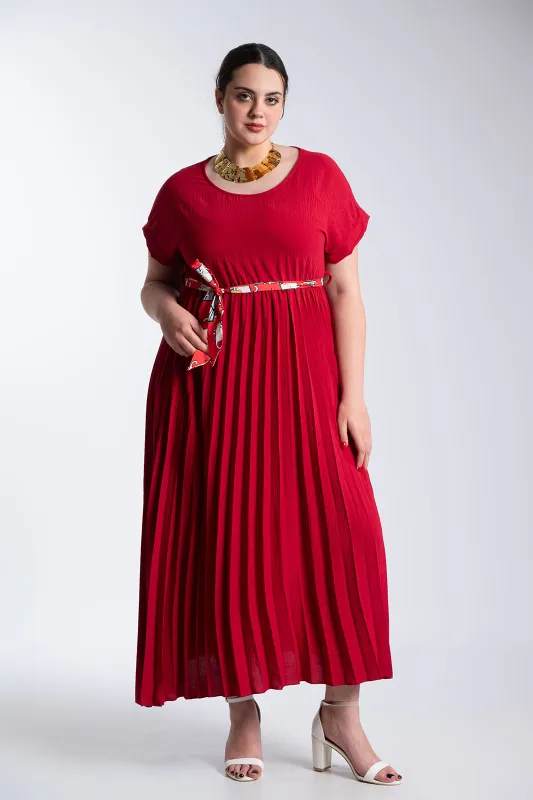 Φόρεμα Πλισέ Υφασματινη Εμπριμέ Ζώνη