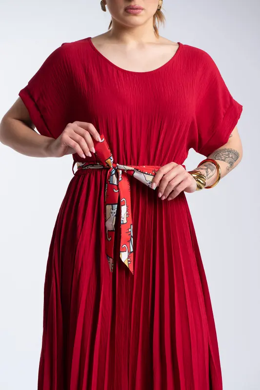 Φόρεμα Πλισέ Υφασματινη Εμπριμέ Ζώνη