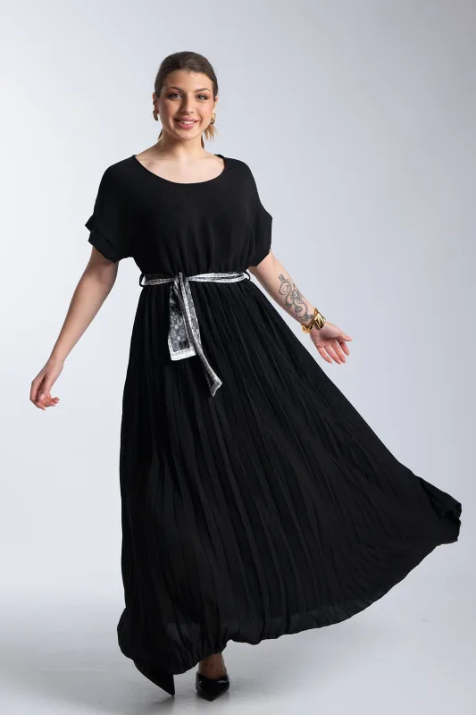 Φόρεμα Πλισέ Υφασματινη Εμπριμέ Ζώνη