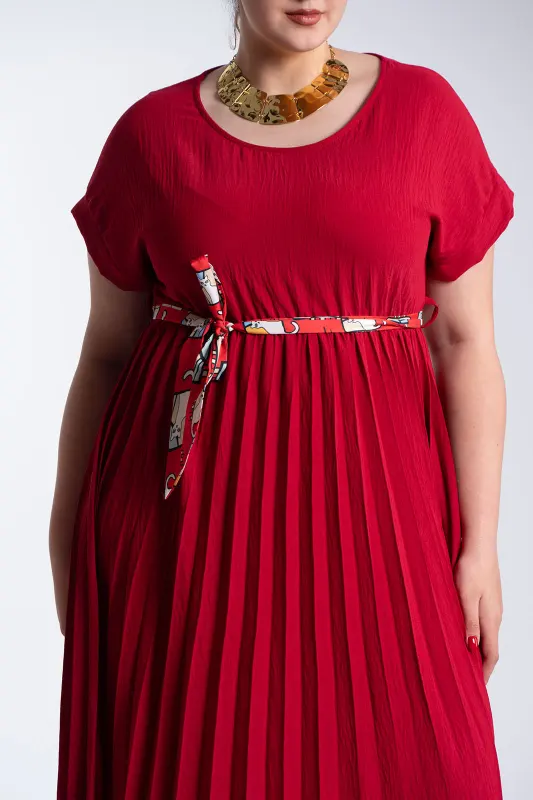 Φόρεμα Πλισέ Υφασματινη Εμπριμέ Ζώνη