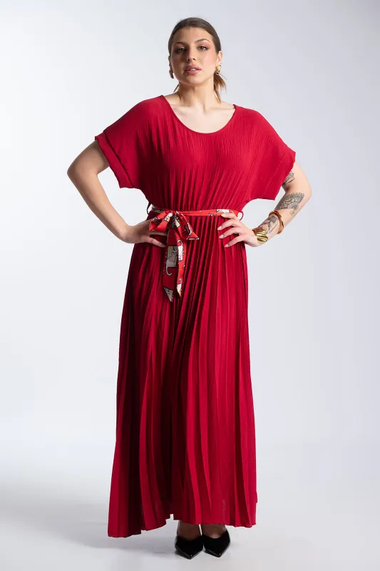 Φόρεμα Πλισέ Υφασματινη Εμπριμέ Ζώνη