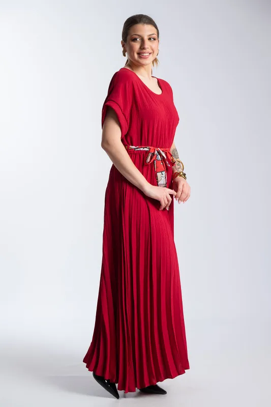 Φόρεμα Πλισέ Υφασματινη Εμπριμέ Ζώνη