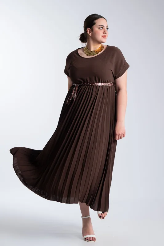 Φόρεμα Πλισέ Υφασματινη Εμπριμέ Ζώνη