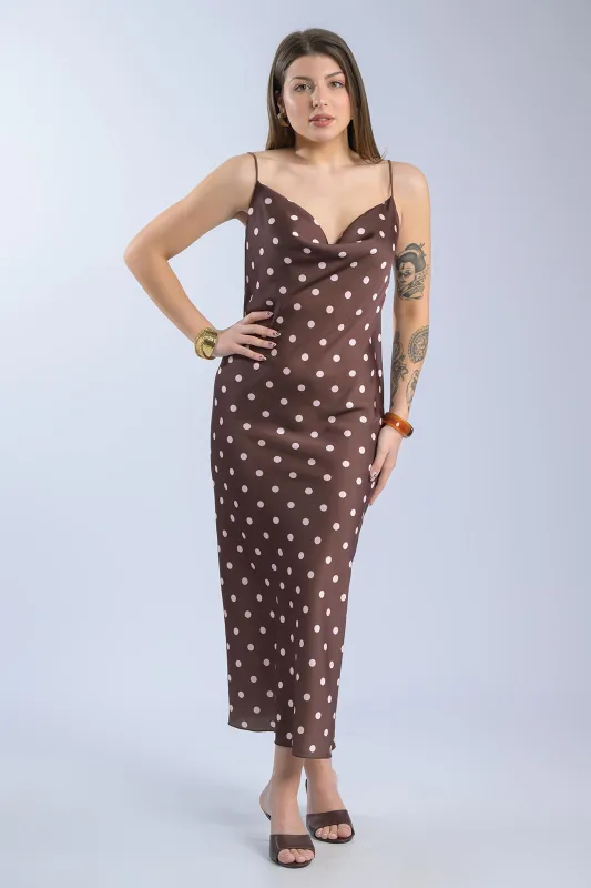 Φόρεμα Πουά Ντραπέ Τιράντα