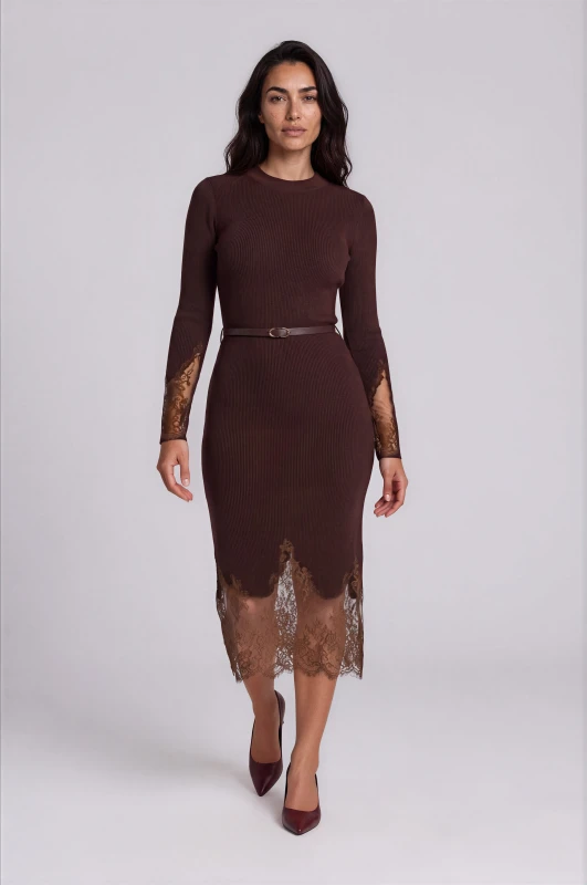 Dress Ribbed with Lace Trim
