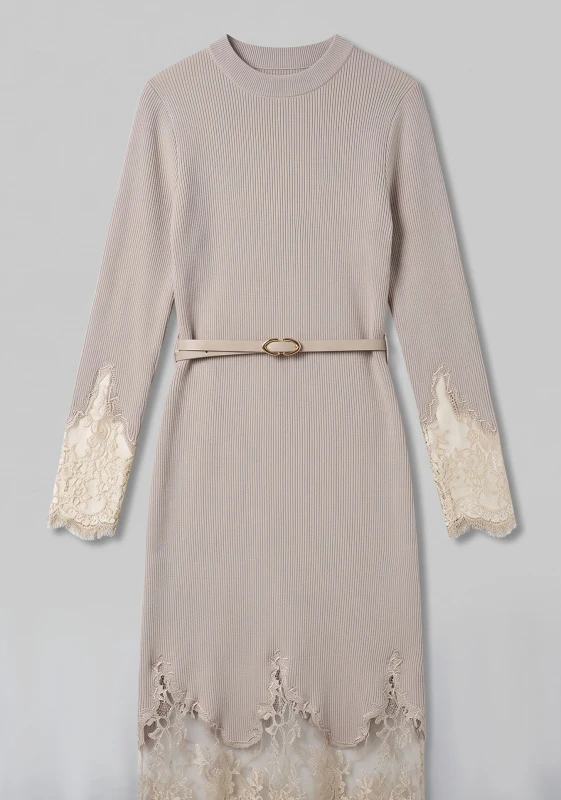 Dress Ribbed with Lace Trim