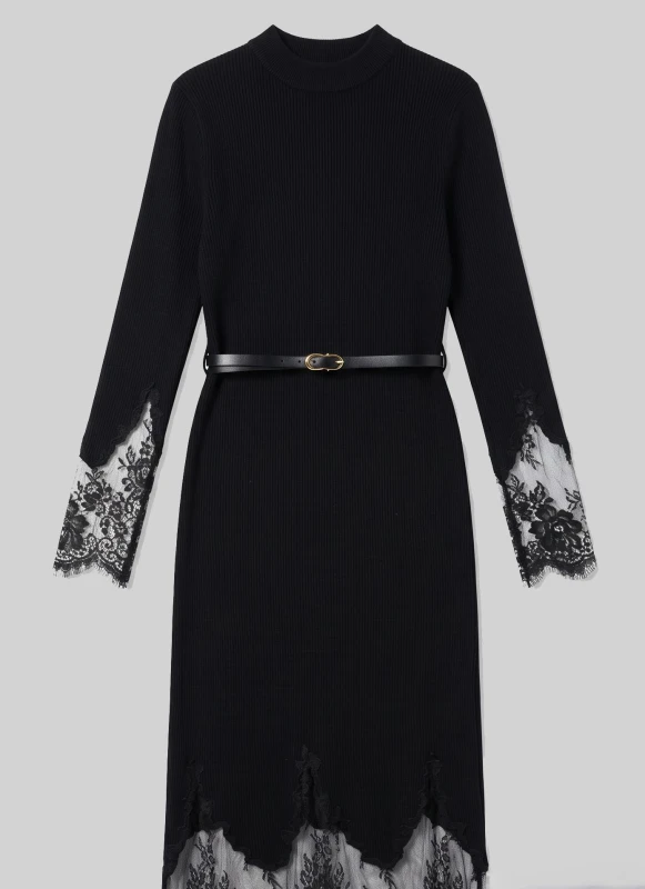 Dress Ribbed with Lace Trim