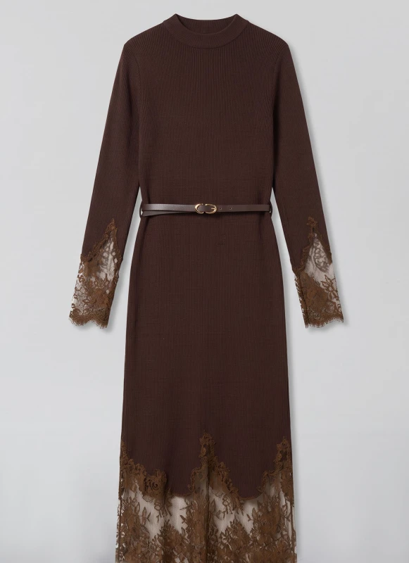 Dress Ribbed with Lace Trim