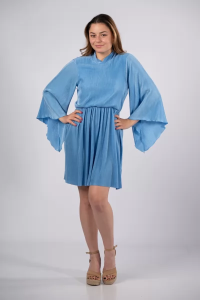 Φόρεμα Rib Trombet Γαλάζιο