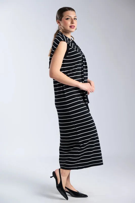 Sleeveless Striped Dress Layered Effect 