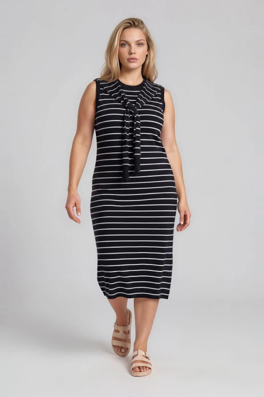 Sleeveless Striped Dress Layered Effect 