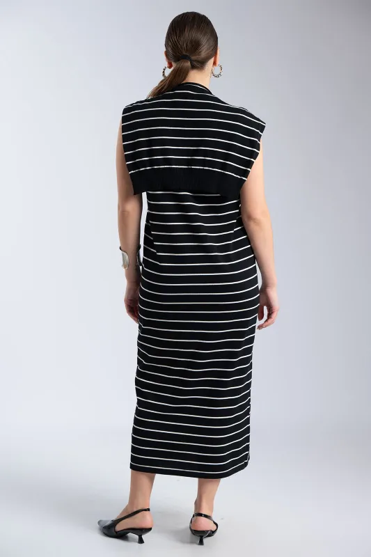 Sleeveless Striped Dress Layered Effect 
