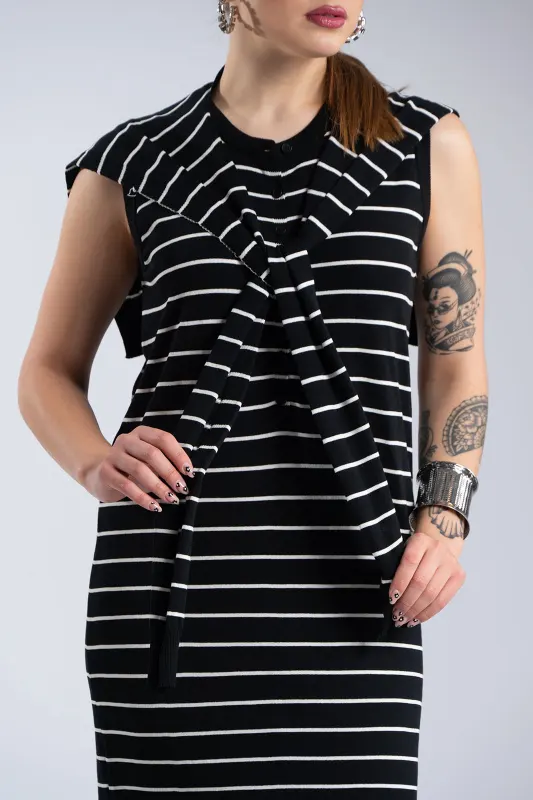 Sleeveless Striped Dress Layered Effect 