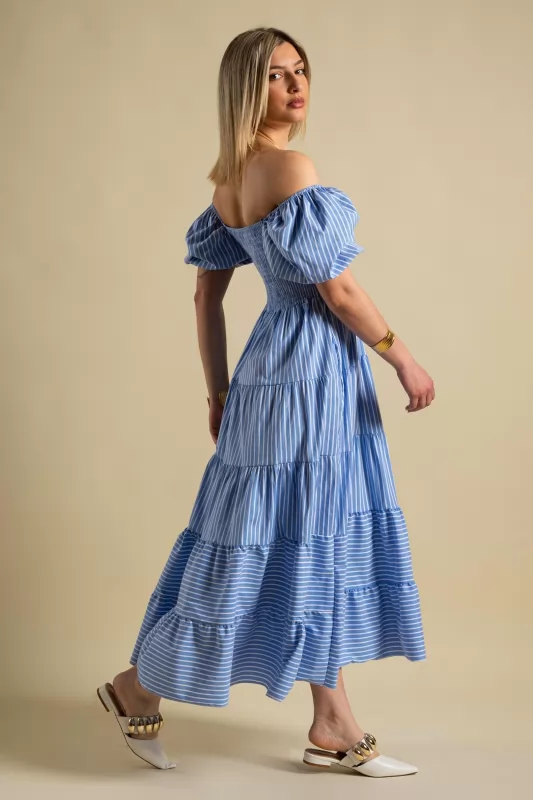 Dress Stripe Balloon Sleeves