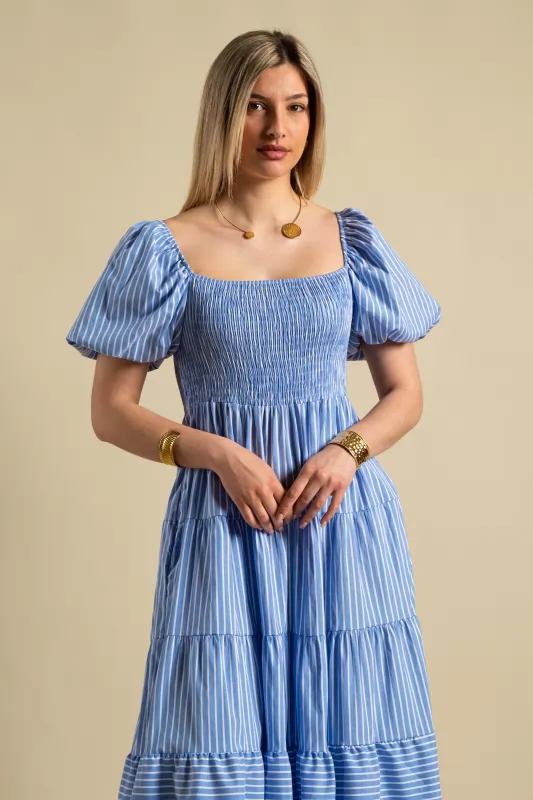 Dress Stripe Balloon Sleeves