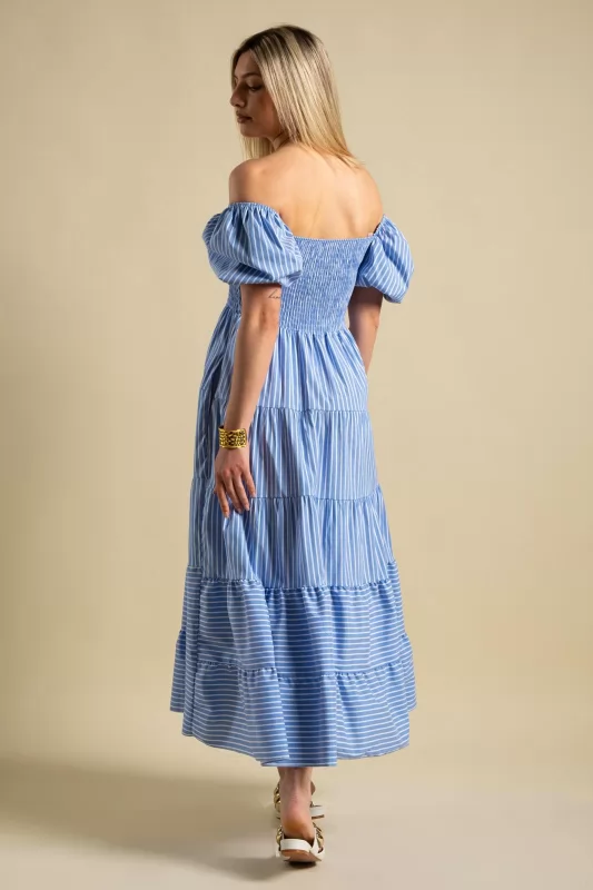 Dress Stripe Balloon Sleeves