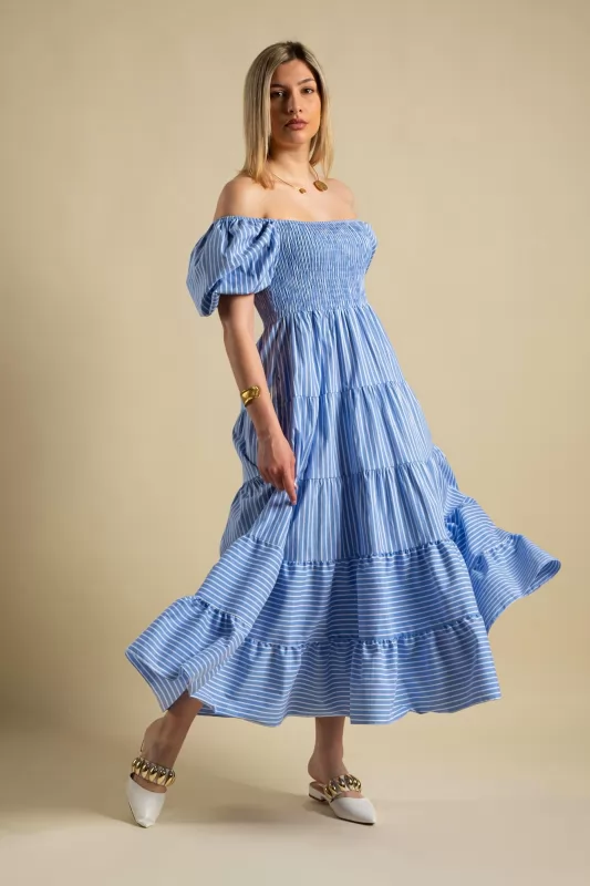 Dress Stripe Balloon Sleeves