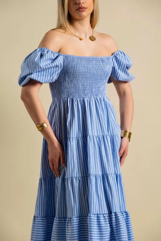 Dress Stripe Balloon Sleeves
