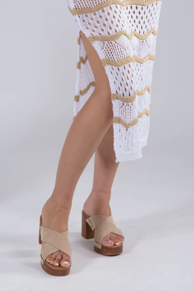 Φόρεμα Ρίγες Πλεχτό Χρυσό-Λευκό