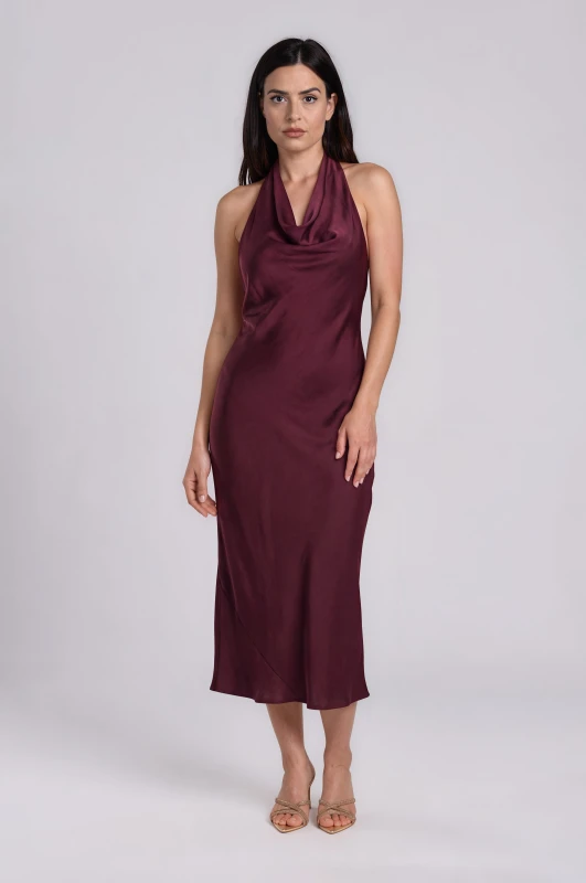 Dress Satin Halter-Neck Draped 
