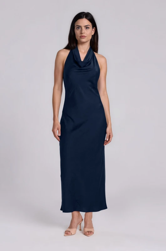 Dress Satin Halter-Neck Draped 