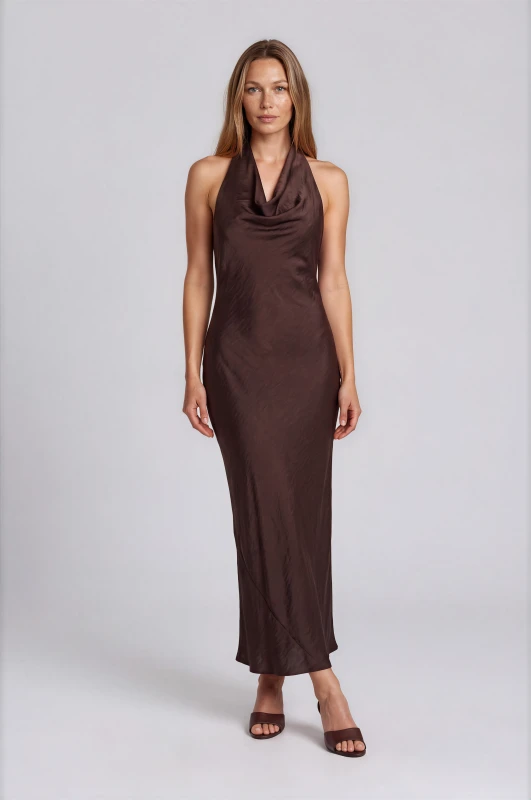 Dress Satin Halter-Neck Draped 