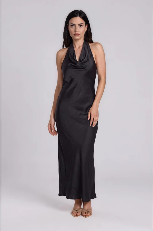 Dress Satin Halter-Neck Draped 