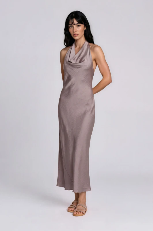 Dress Satin Halter-Neck Draped 