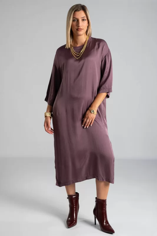 Satin Dress Rib Neckline
