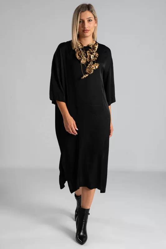 Satin Dress Rib Neckline