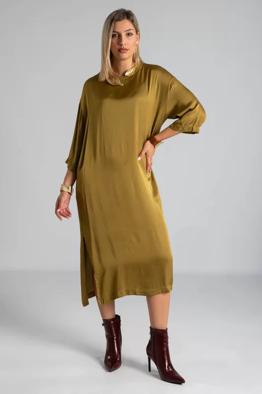 Satin Dress Rib Neckline