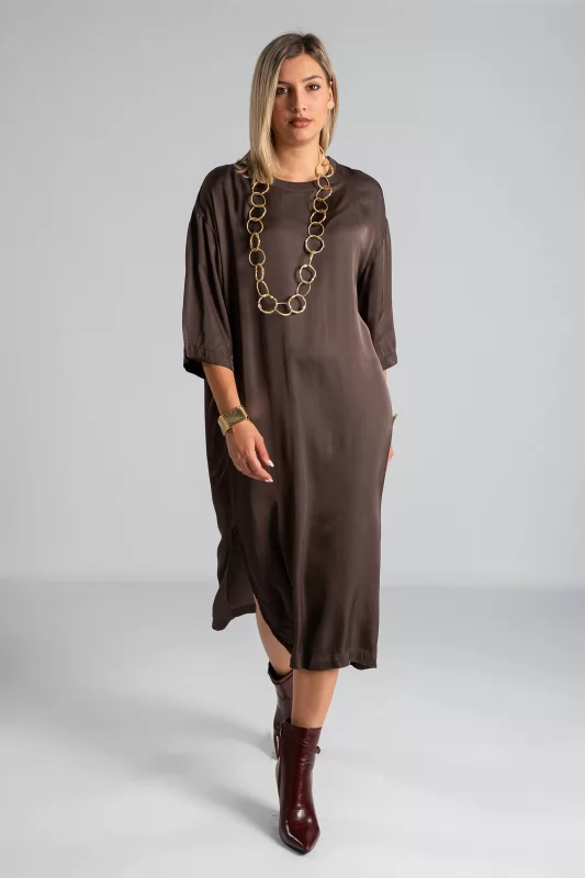 Satin Dress Rib Neckline