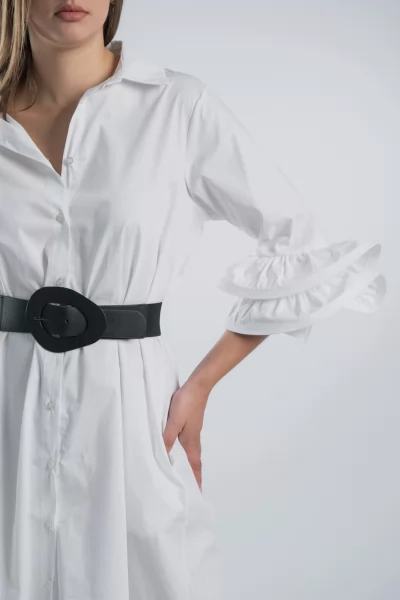 Φόρεμα Σεμιζέ Εντυπωσιακά Μανίκια Λευκό