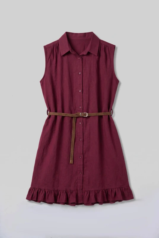 Dress Semi-Sheer Sleeveless Belt