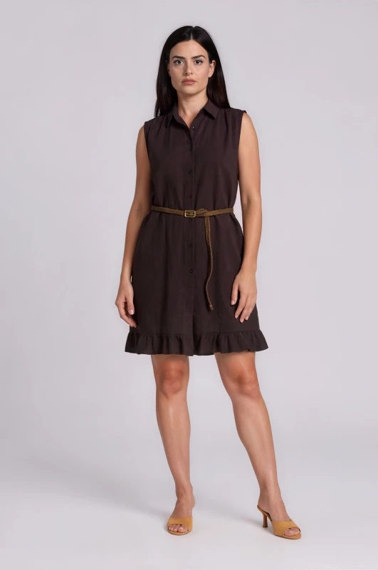 Dress Semi-Sheer Sleeveless Belt