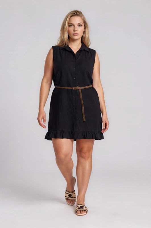 Dress Semi-Sheer Sleeveless Belt