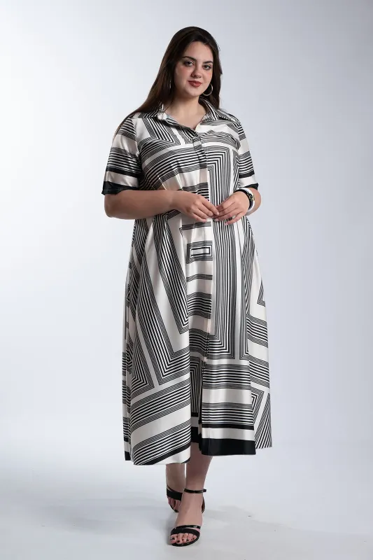 Semi-sheer Dress Geometric Pattern 