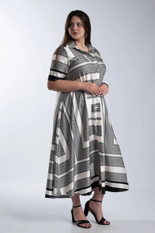 Semi-sheer Dress Geometric Pattern 