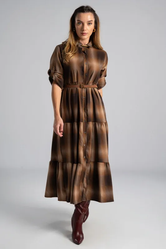 Φόρεμα Σεμιζιέ Καρώ Ζώνη